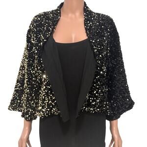 Anna & Ava gold sequin one size ombre open front 3/4 sleeve jacket C 2922